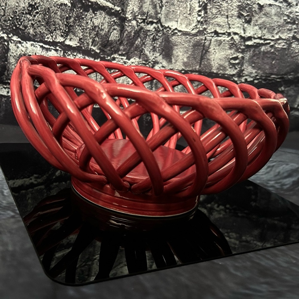 Lindsey Jordan 10” Braided Weave Ceramic Fruit/Bread Bowl | Burgundy